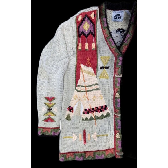 Storybook Knits Ramie Vintage Chief Native Western Cardigan Sweater, Size M - Picture 3 of 15